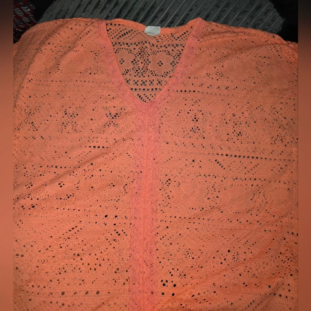 2 For $20 Coral Crochet Swim‎ Cover Up Top Size M oversized Boho Beach V-Neck